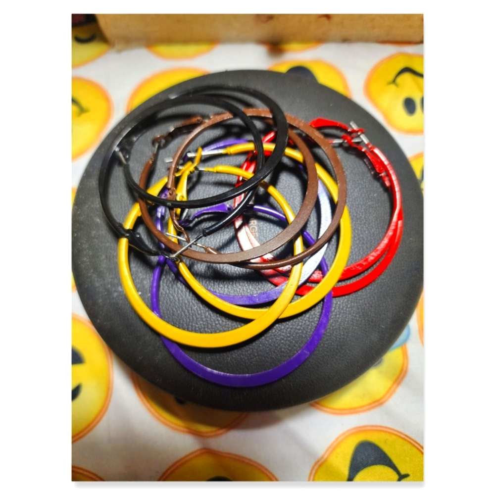 5-pc. Multi-Color (Red, Purple, Black, Brown Yellow) Hoop Earrings (Pierced)